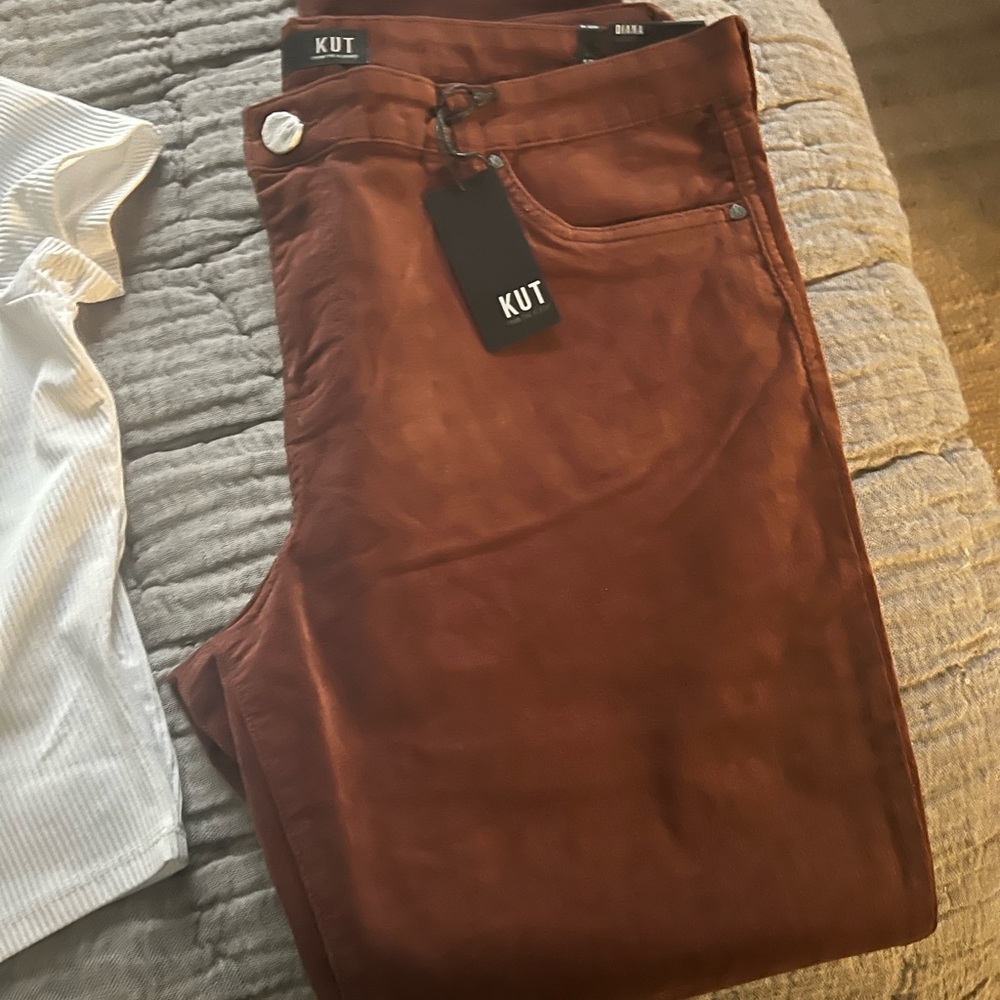 Kut slim legged corduroy pants. Size 16. Chestnut color. Never worn.